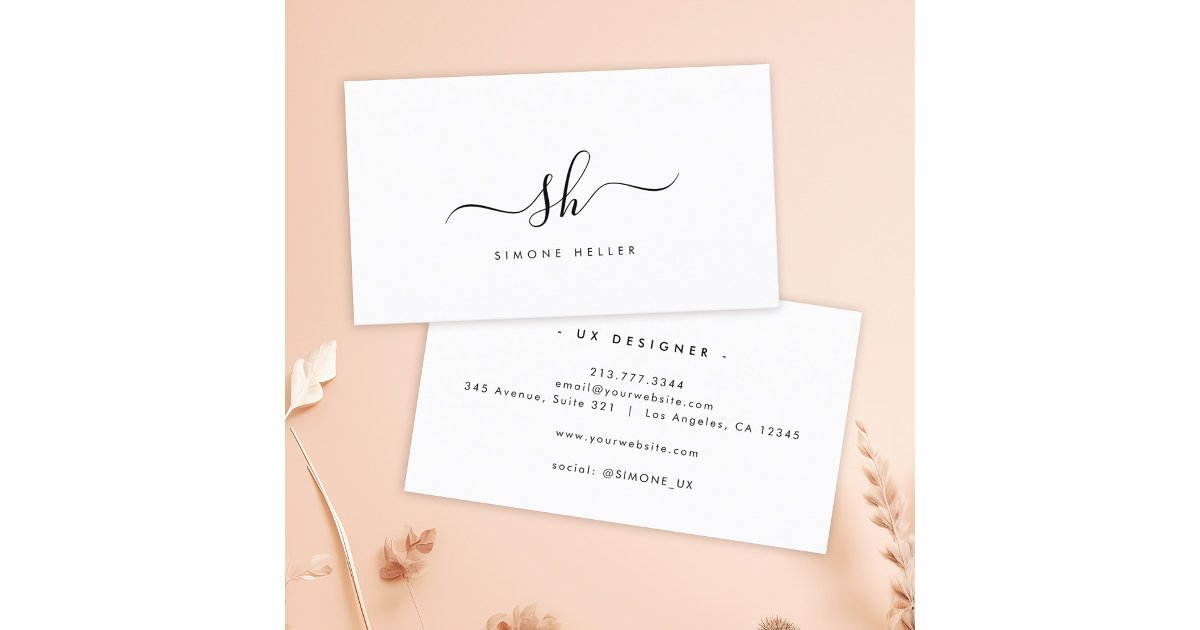 Modern Monogram Brush Script Simple Cool Business Card | Zazzle