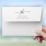 Modern Monogram Brush Script Simple Cool Envelope<br><div class="desc">Modern and stylish,  this simple monogram preprinted return address envelope in black and white is a sophisticated design that combines your monogram in a brush script with flourishes along with minimalist typography.</div>