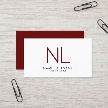 Modern Monogram Burgundy Minimalistic Clean White Business Card by pinkpinetree at Zazzle