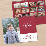 Modern Monogram Burgundy White Custom Photo Calendar<br><div class="desc">Create your own modern custom photo wall calendar. The cover features your vertical photo on the left with your name and monogram in an elegant font on a burgundy red color block on the right. Below it, the calendar year is shown in dark red on a white color block. Take...</div>
