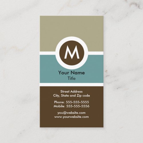 Modern Monogram Business Card - Blue/Brown
