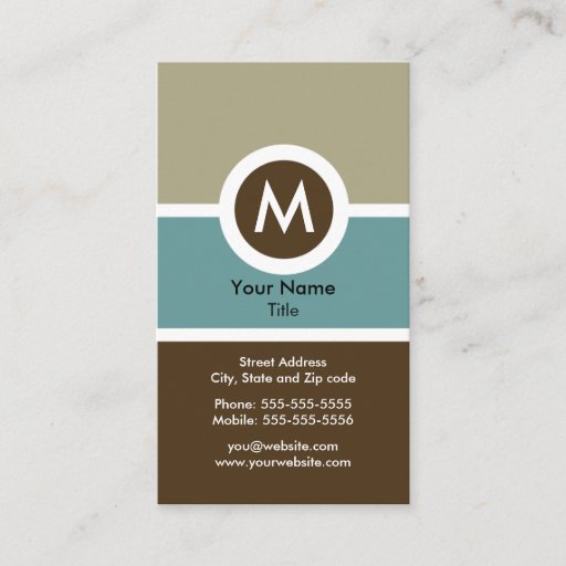 Customizable Modern Monogram Business Card - Blue/Brown