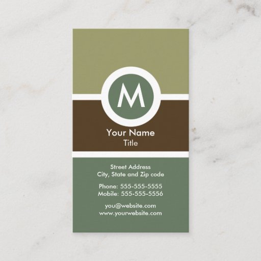 Customizable Modern Monogram Business Card - Green/Brown