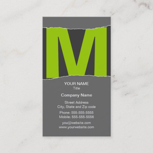 Modern Monogram Business Card - Green/Gray