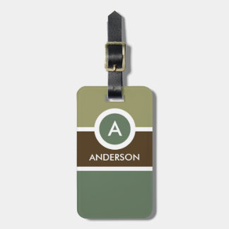 Modern Monogram Business Luggage Tag - Green/Brown