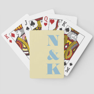 Modern Monogram Butter Yellow Blue Elegant Wedding Poker Cards