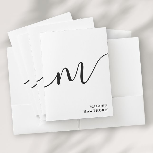Modern Monogram Calligraphy Black White Pocket Folder (Creator Uploaded)