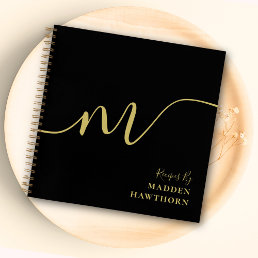 Modern Monogram Calligraphy Name Black Gold Recipe Notebook