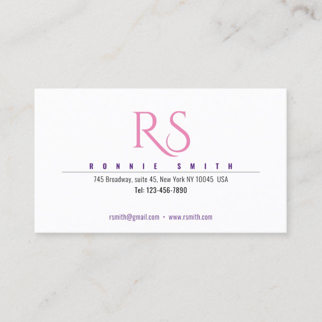 Modern Monogram Calling Card (Front)