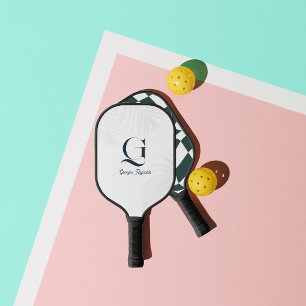 Modern Monogram   Checkerboard Pattern Design Pickleball Paddle