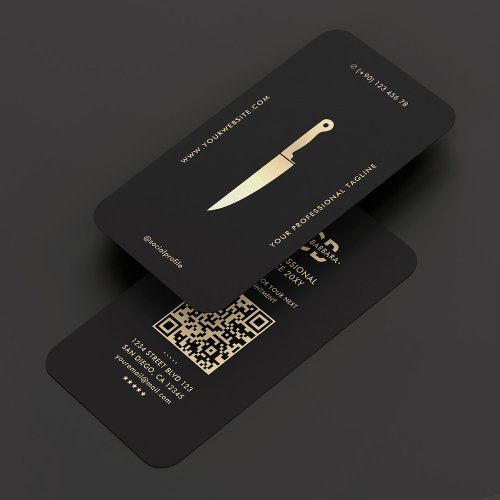 Modern Monogram Chef Black Gold Knife Premium Business Card