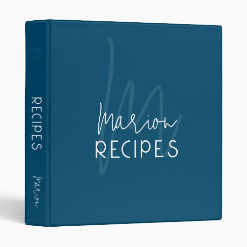 Modern Monogram Chef RecipeBook BLUE 3 Ring Binder