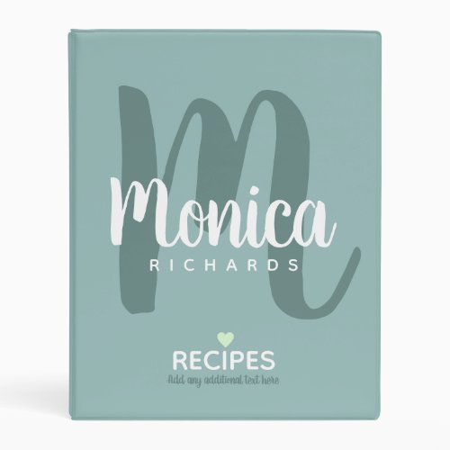 modern monogram chef recipes teal blue green mini binder