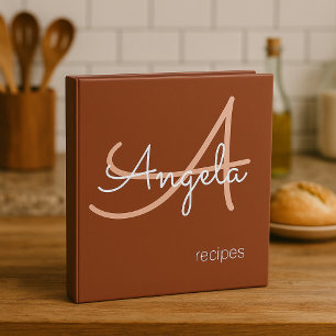 Modern Monogram Chef Recipes, terracotta 3 Ring Binder