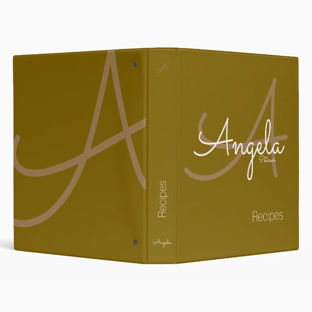 Modern Monogram Chef Recipes, yellow brown 3 Ring Binder (Background)