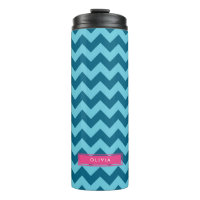 Modern Monogram Chevron in Shades of Vibrant Blue Thermal Tumbler