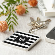 Modern monogram chic black & white striped