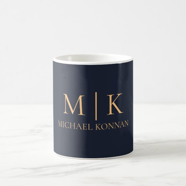Modern Monogram Chic Navy Blue And Gold Coffee Mug (Center)