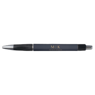 Modern Monogram Chic Navy Blue And Gold Pen