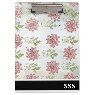 Modern Monogram Christmas Flowers Clipboard