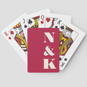 Modern Monogram Christmas Red Custom Wedding Poker Cards