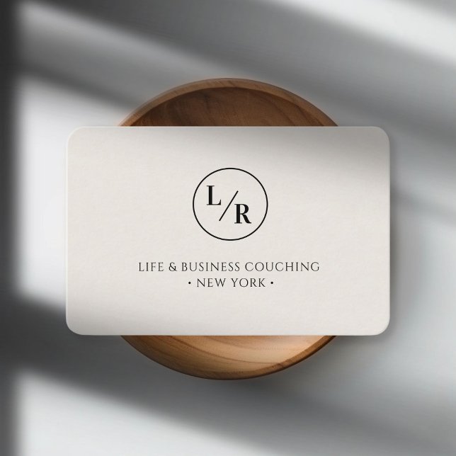 Modern, monogram, circle, beige business card (Modern, monogram, circle, beige business card)