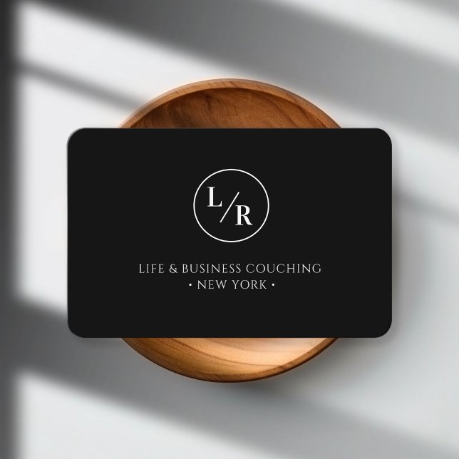 Modern, monogram, circle, black business card (Modern, monogram, circle, black business card)