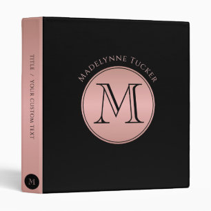 Modern Monogram Circle Rose Gold & Black 3 Ring Binder