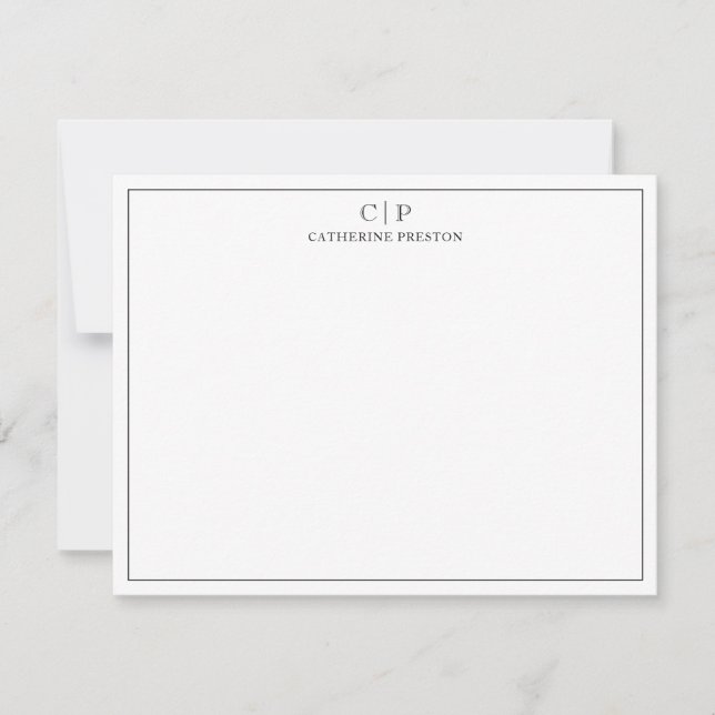 Modern Monogram Classic Black Personal Stationery  Note Card (Front)