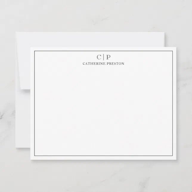 Modern Monogram Classic Black Personal Stationery Note Card | Zazzle