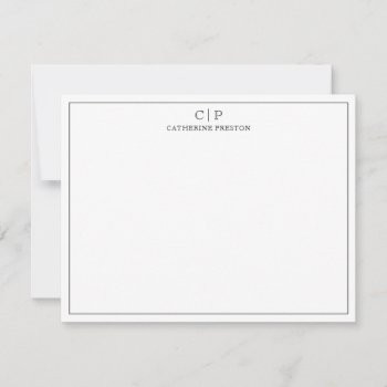 Modern Monogram Classic Black Personal Stationery  Note Card by CutieParty at Zazzle