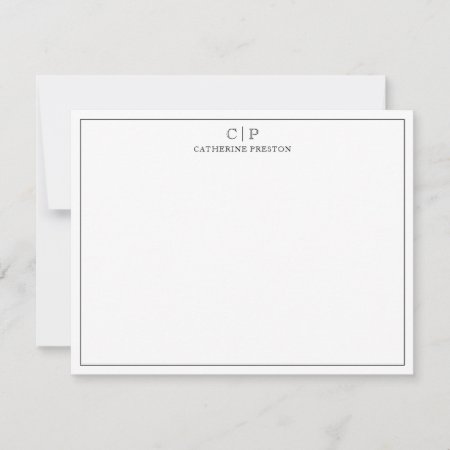 Modern Monogram Classic Black Personal Stationery  Note Card