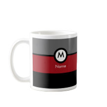 Modern Monogram Coffee Mug - Black, Red, Gray