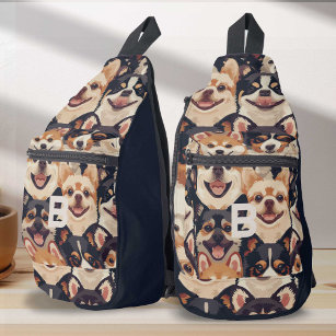 modern monogram colorful animal, dog pattern kids  sling bag