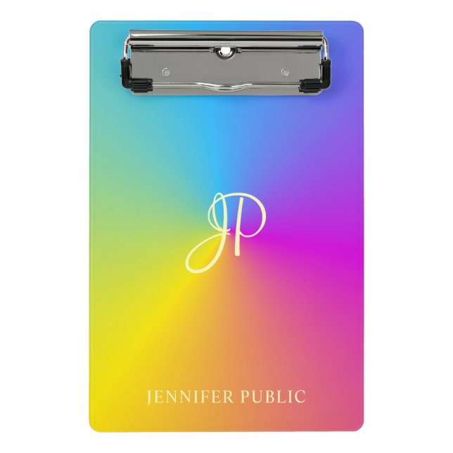 Modern Monogram Colorful Metallic Look Template Mini Clipboard (Front)