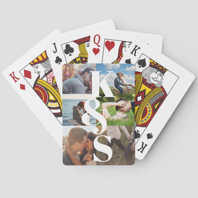 Modern Monogram Couples Valentines Day Photo Poker Cards (Back)