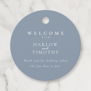 Modern Monogram Crest Dusty Blue Wedding Welcome Favor Tags