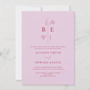 Modern Monogram Crest Lavender Magenta Wedding Invitation