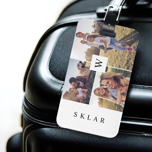 Modern Monogram Custom Family Photo Collage Luggage Tag