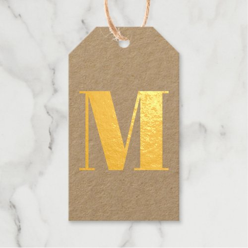 Modern monogram custom initial letter elegant foil gift tags