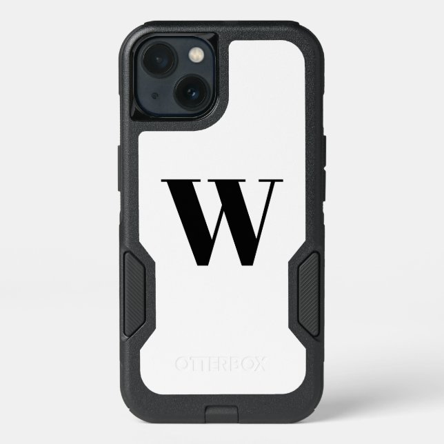 Modern monogram custom initial letter white black otterbox iPhone case (Back)