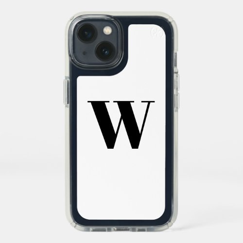 Modern monogram custom initial letter white black speck iPhone 13 case