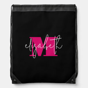 Modern Monogram Custom Name Drawstring Bag