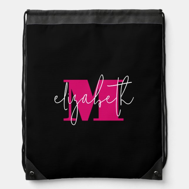 Modern Monogram Custom Name Drawstring Bag (Front)