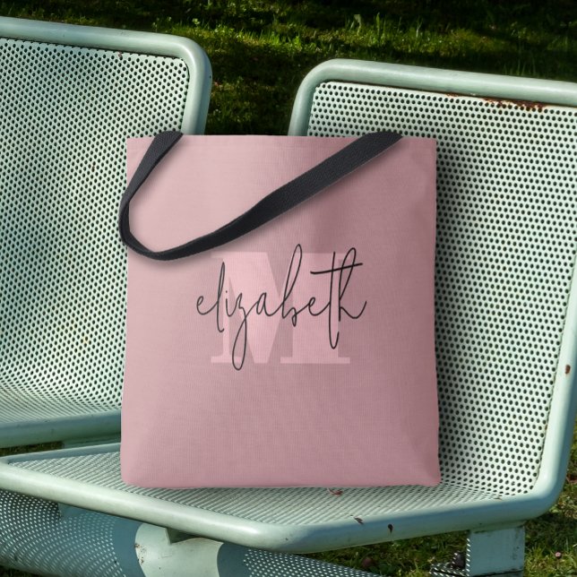 Modern Monogram Custom Name Dusty Rose Tote Bag (Creator Uploaded)