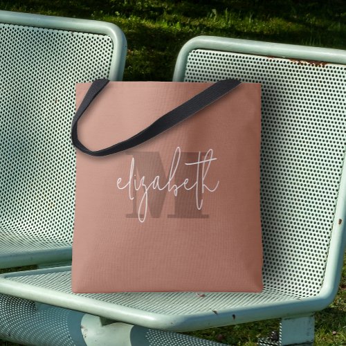 Modern Monogram Custom Name Terracotta Tote Bag