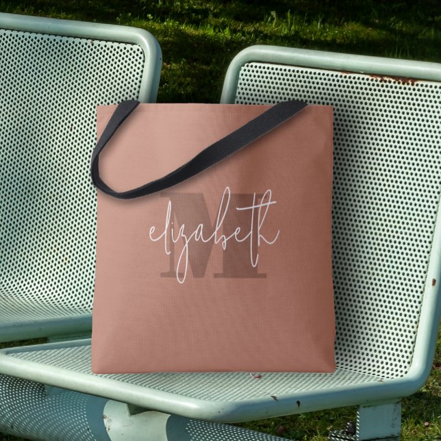 Modern Monogram Custom Name Terracotta Tote Bag (Custom Tote Bag by PartyInvitationShop.com)