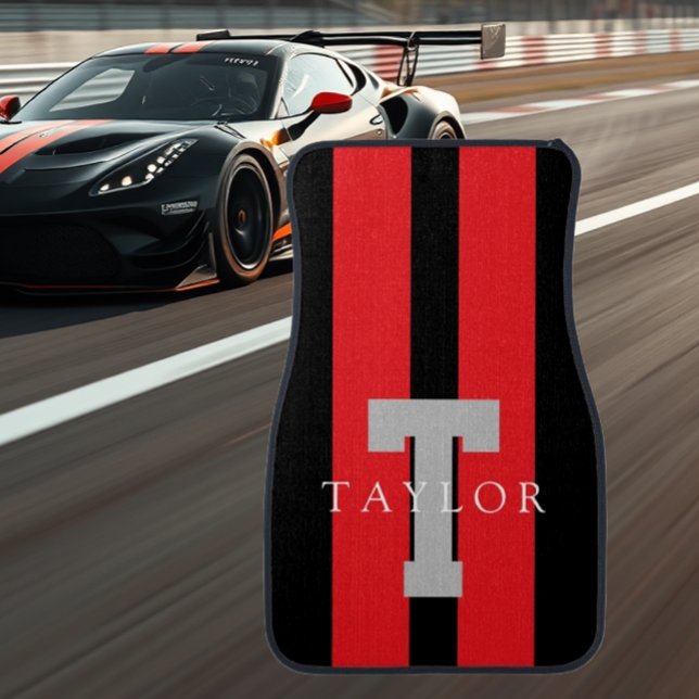 Modern Monogram Custom Red Car Floor Mat (Creator Uploaded)