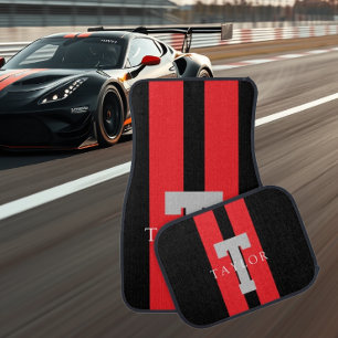 Modern Monogram Custom Red Car Floor Mat