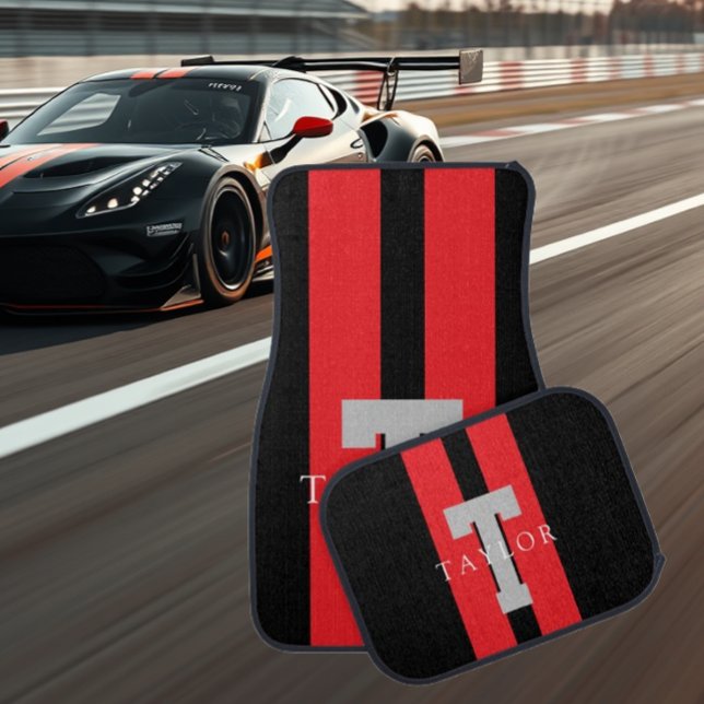 Modern Monogram Custom Red Car Floor Mat (Creator Uploaded)